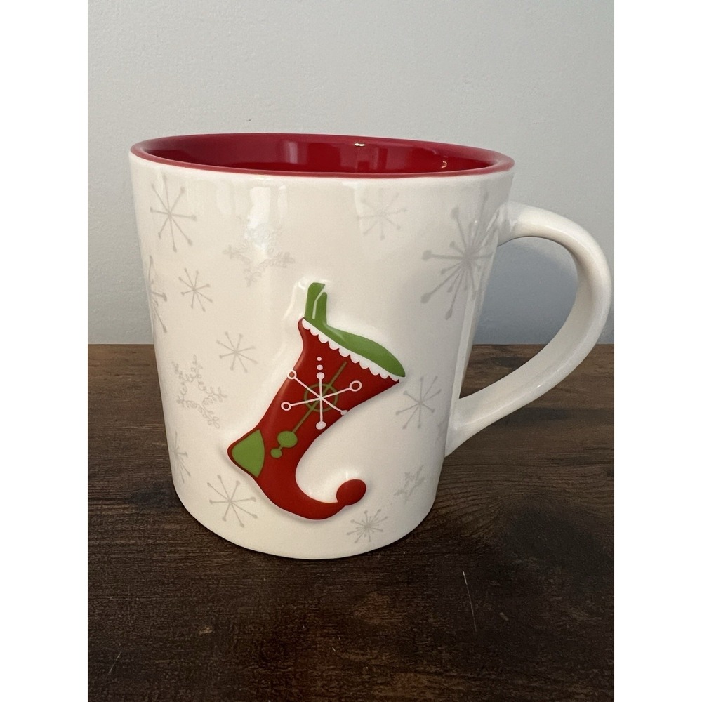 STARBUCKS 2006 Christmas Holiday Coffee Mug Stocking w/ Snowflakes‎ 17 oz
